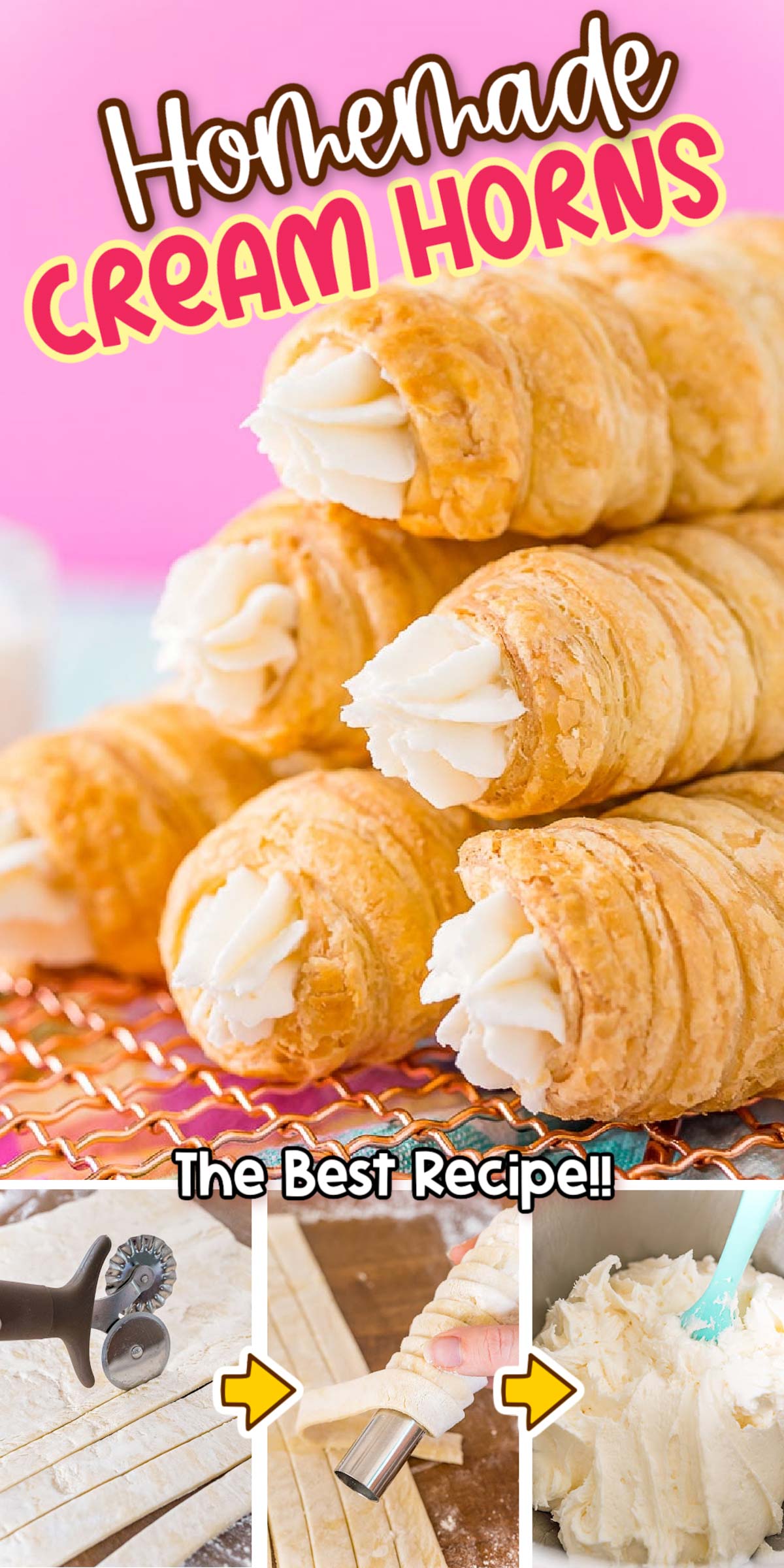 This is easily the BEST Cream Horns recipe on the internet! It’s made with puff pastry baked until golden and flaky, then filled with a fluffy filling that straddles the line between whipped cream and buttercream frosting! Every bite of this pastry is heavenly! via @sugarandsoulco