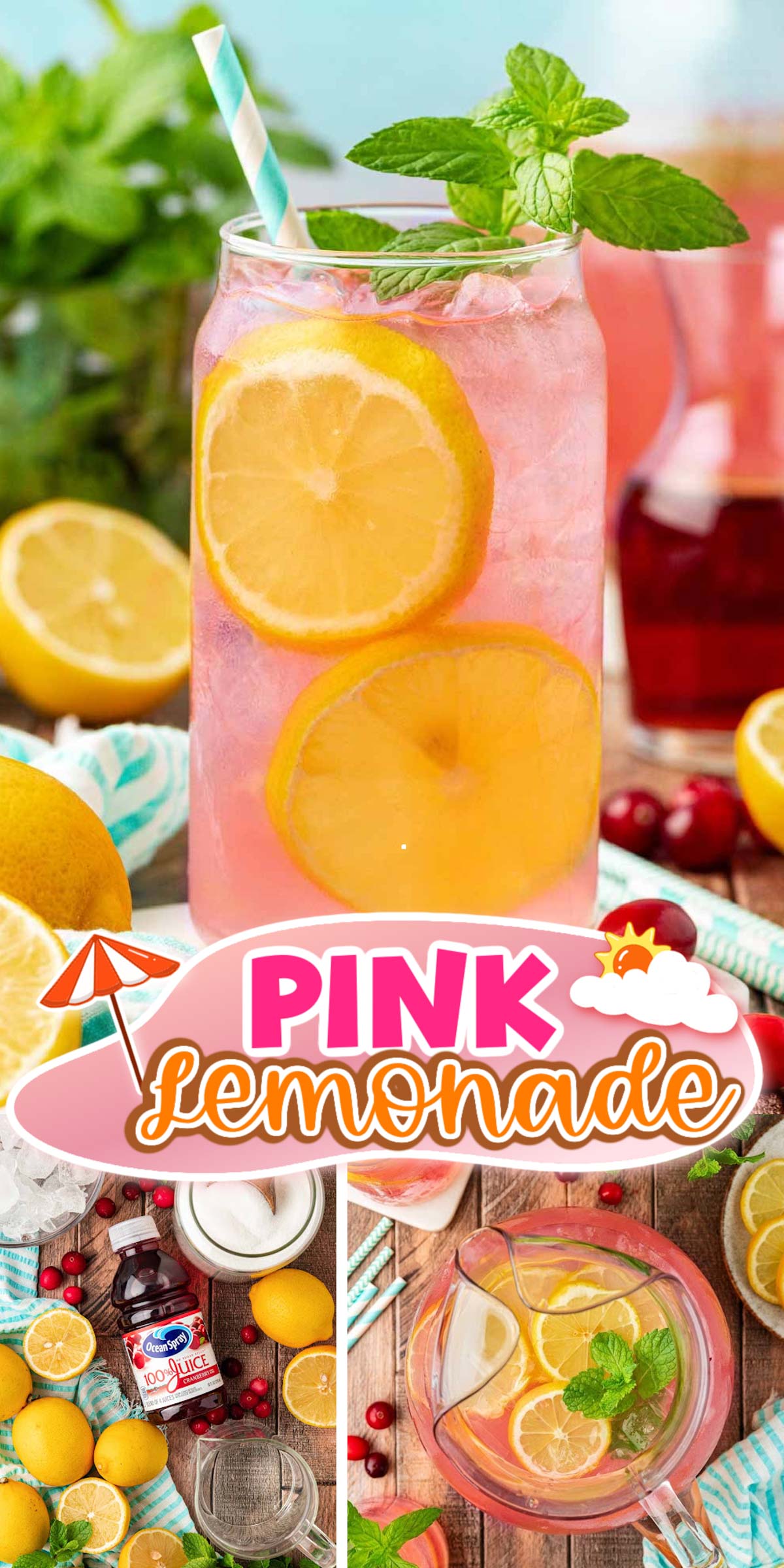 Dazzle your taste buds with this Pink Lemonade recipe! It’s made with a simple yet dependable lemonade base that adds a touch of 100% pure cranberry juice to create a beautiful color with a hint of fun flavor! via @sugarandsoulco