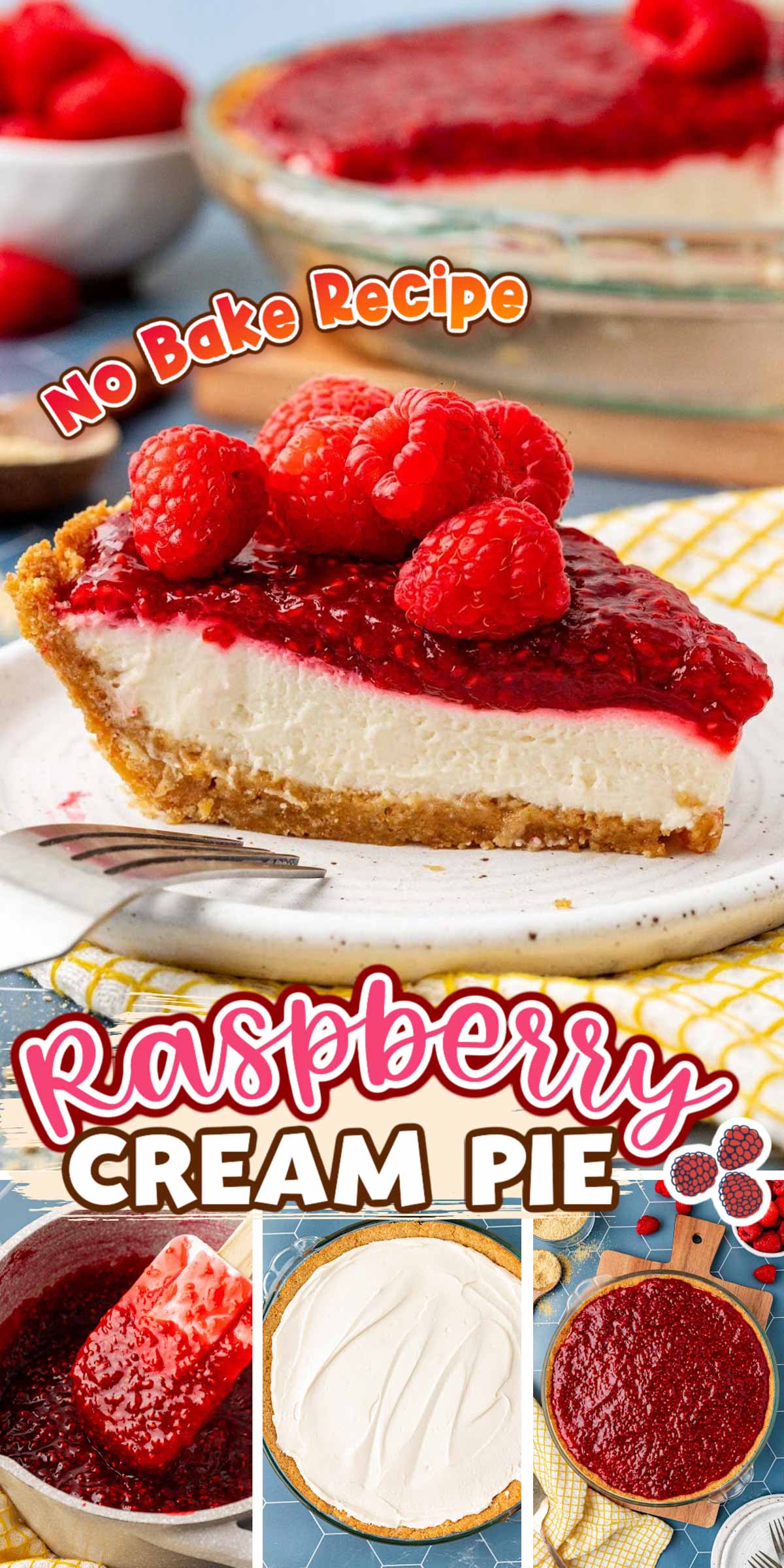 Indulge in the irresistible No-Bake Raspberry Cream Pie. This delightful dessert boasts a luscious, cheesecake-like filling nestled in a buttery graham cracker crust, and adorned with a vibrant 4-ingredient raspberry topping made with frozen berries. via @sugarandsoulco