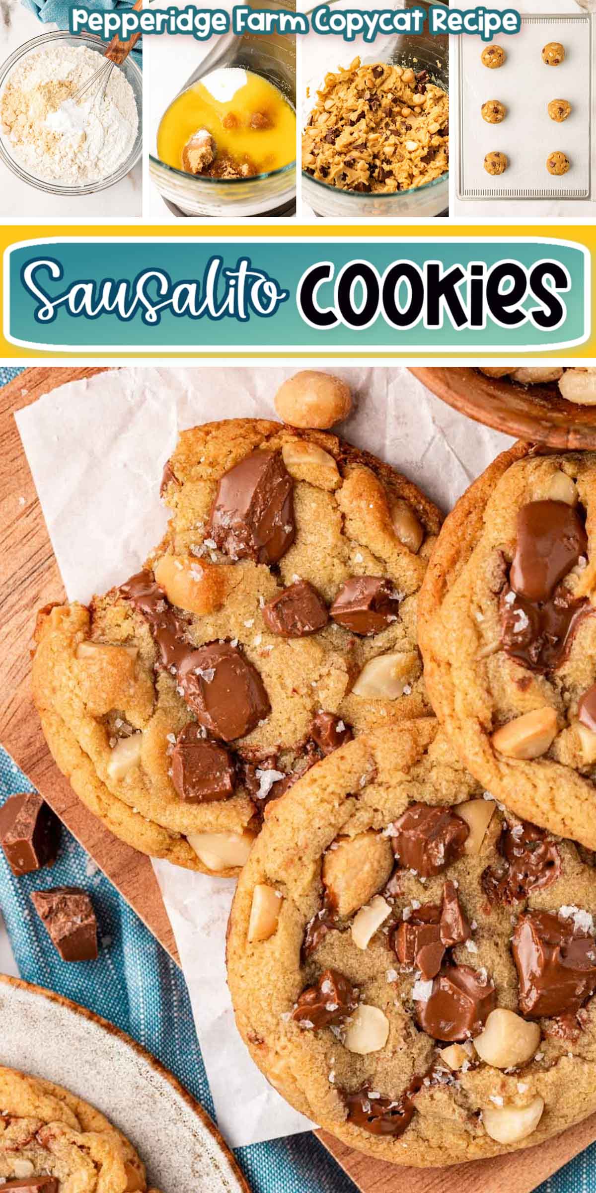 Pepperidge Farm cookie lovers are in for a real treat with this Copycat Sausalito Cookies Recipe! Easy ingredients, milk chocolate chunks, and salty macadamia nuts come together to create the best copycat recipe that will have you skipping the store-bought version from now on!
 via @sugarandsoulco