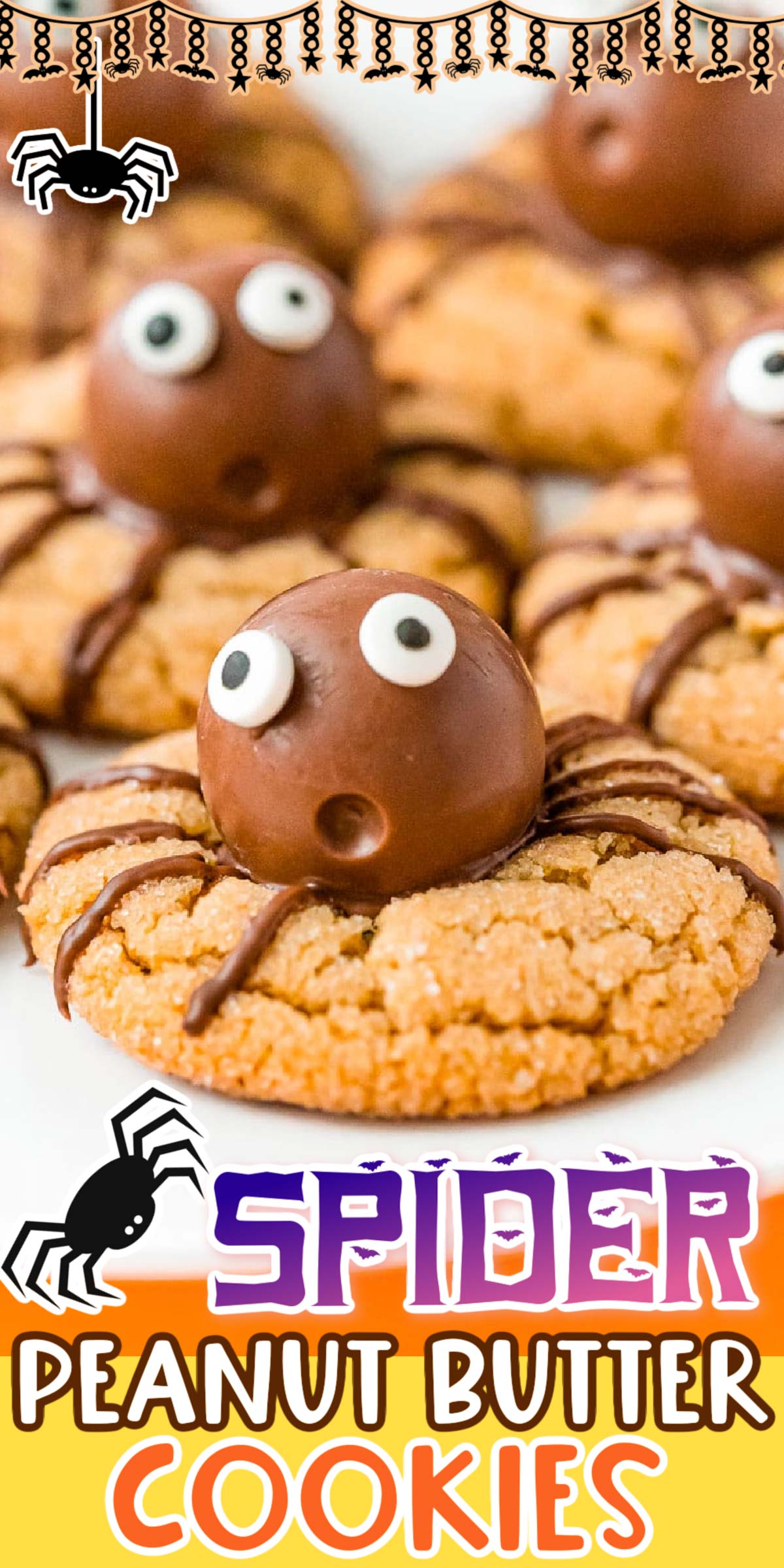 Halloween Spider Cookies are a spooky twist on classic Peanut Butter Blossoms! Made with truffles nestled in soft, chewy peanut butter cookies and decorated with chocolate and candy eyes.
 via @sugarandsoulco