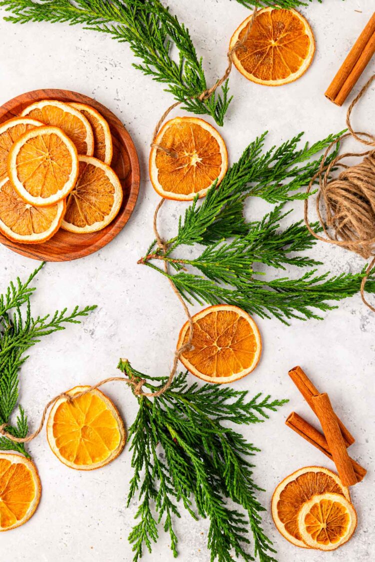 Dried orange slice garland on a table.