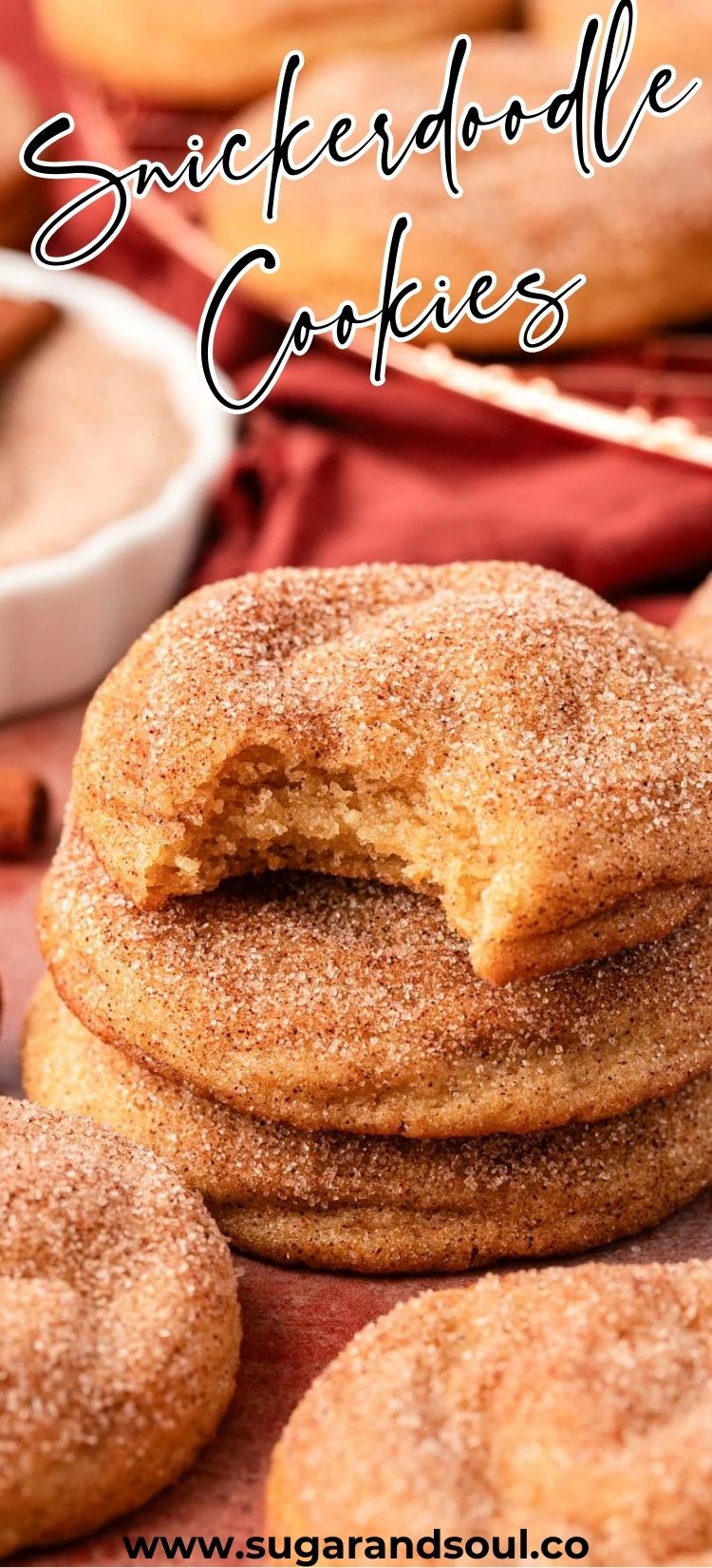 This Snickerdoodle Cookies recipe yields thick and chewy cookies that are sweet, tangy, and coated with cinnamon sugar. via @sugarandsoulco