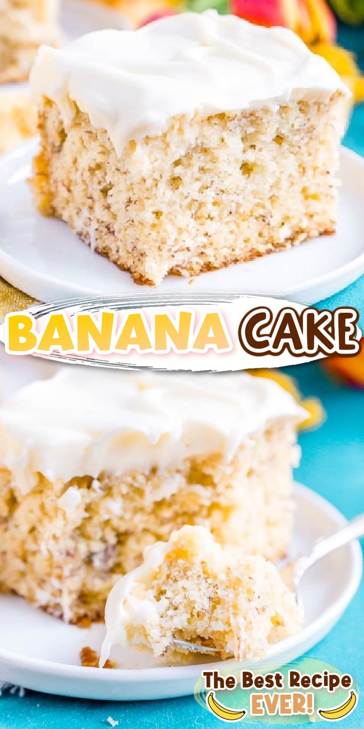 This is the Best Banana Cake recipe EVER! It’s moist and sweet and topped with a tangy cream cheese frosting! via @sugarandsoulco