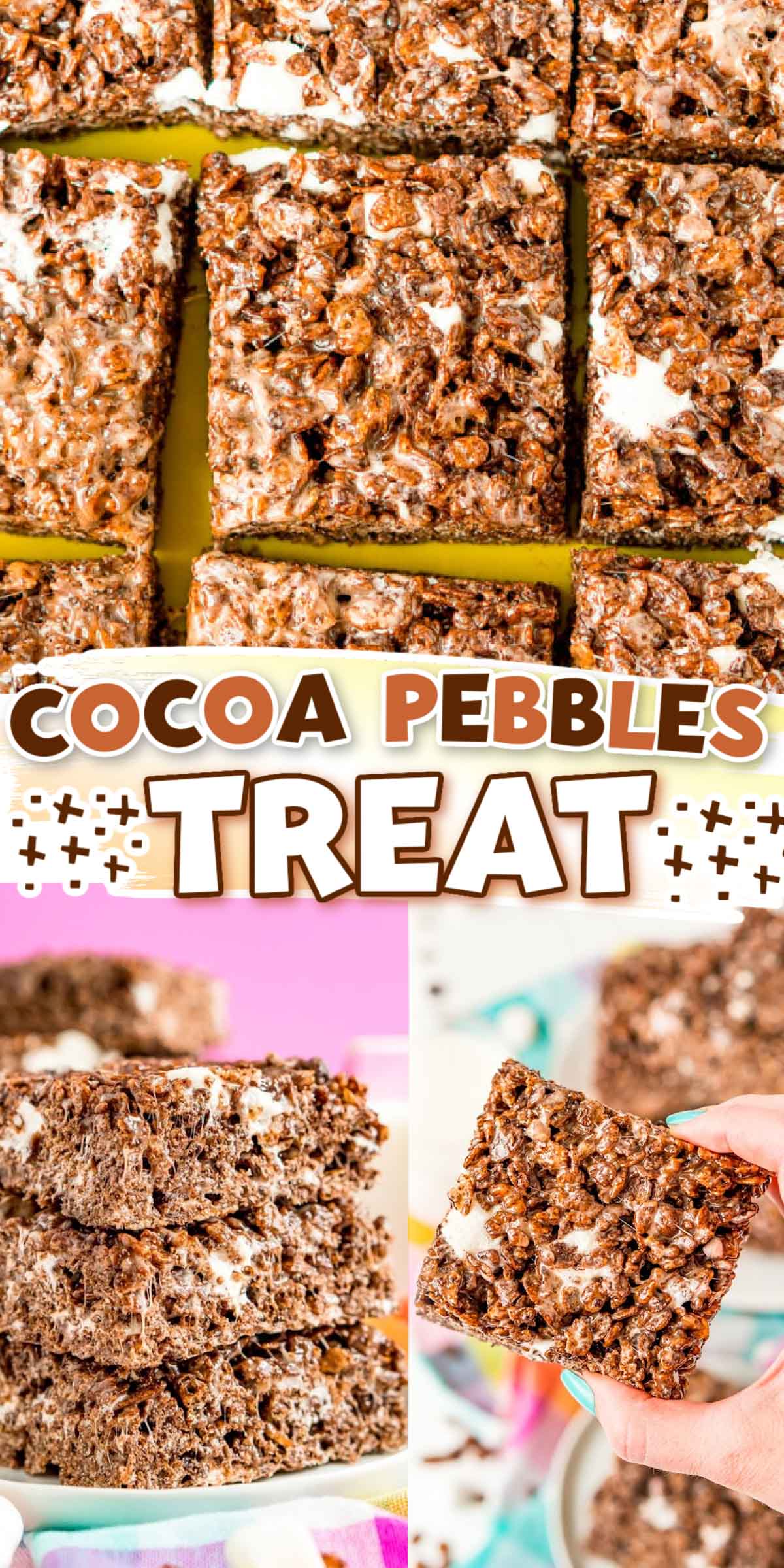 These easy-to-make no-bake Cocoa Pebbles Treats put a chocolatey twist on everyone’s favorite marshmallow squares! You can make a similar version with Cocoa Krispies, too! via @sugarandsoulco