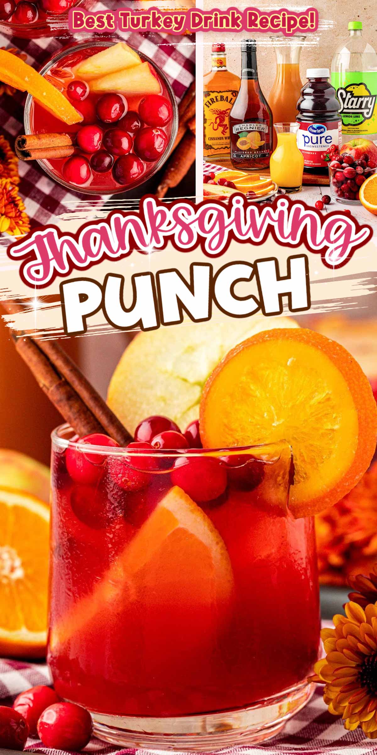 This Thanksgiving Punch is the best Turkey Day drink recipe to serve your guests! It’s made with apple cider, whiskey, fruit juice, brandy, and soda and packs the delicious flavors of fall and winter in one delicious holiday drink recipe! via @sugarandsoulco