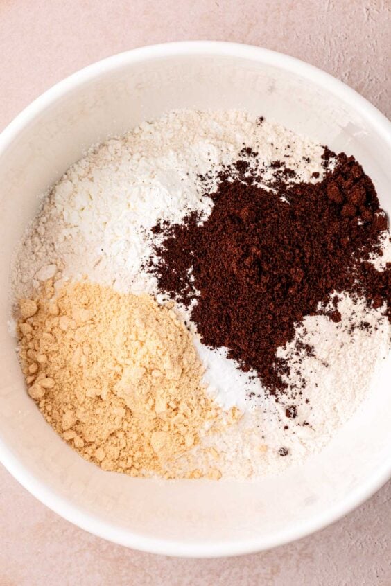 Dry ingredients to make cookies ready to be mixed in a bowl.