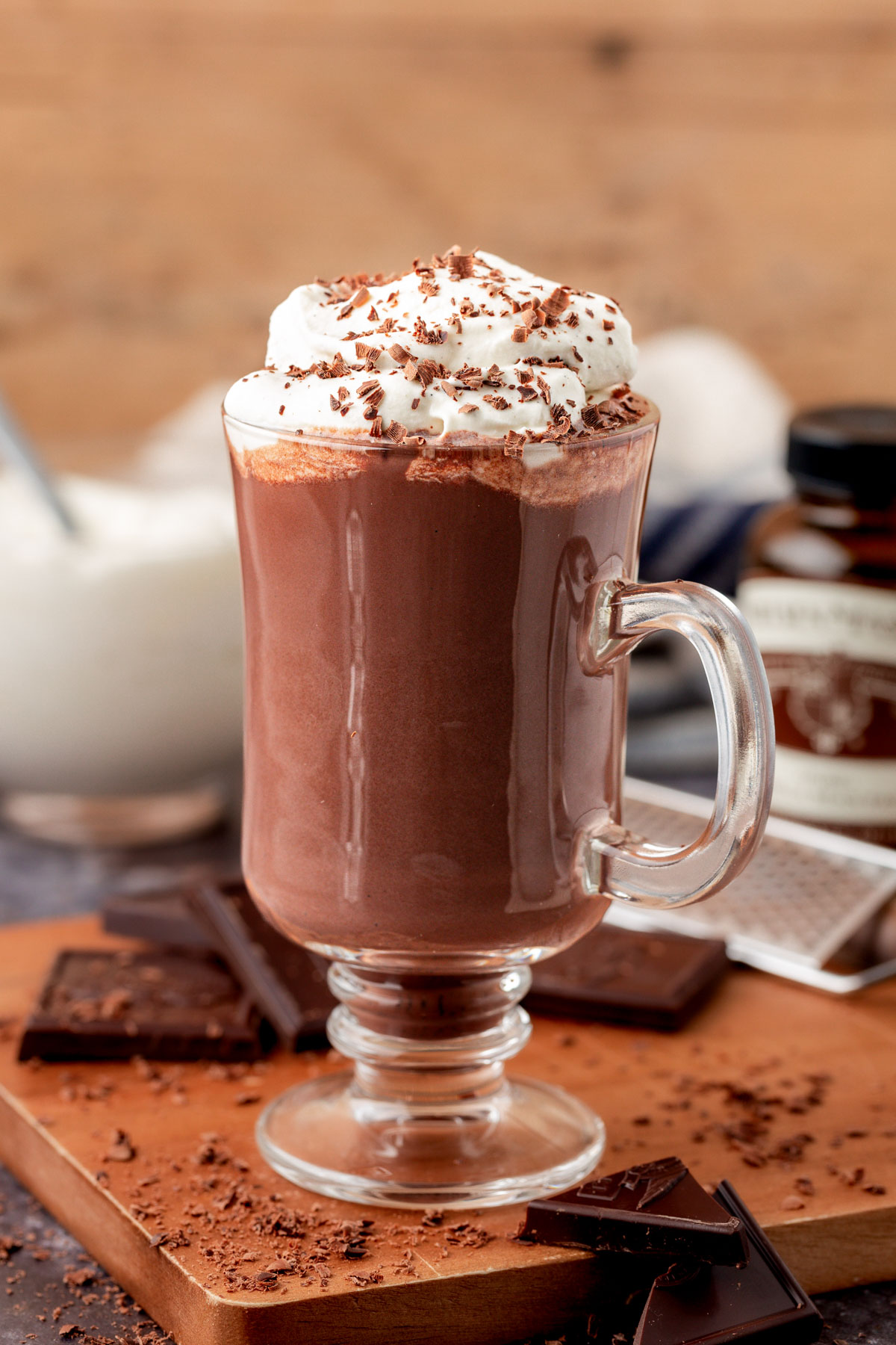 Close up of a mug of Tini's hot chocolate recipe.