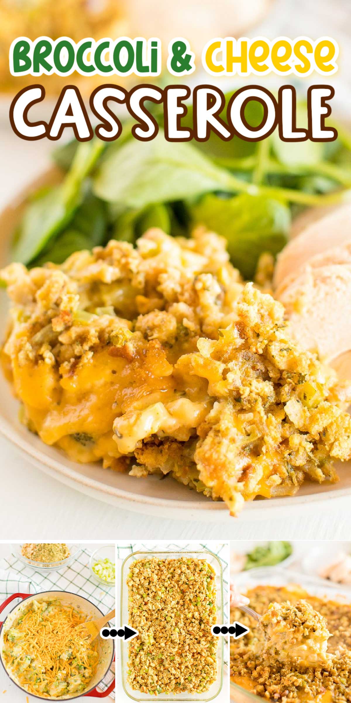 Broccoli Cheese Casserole is a wholesome, comforting side dish made with broccoli florets, creamy soups, cheddar cheese, and herb stuffing. Takes just 15 minutes to prep before heading to the oven to bake! via @sugarandsoulco