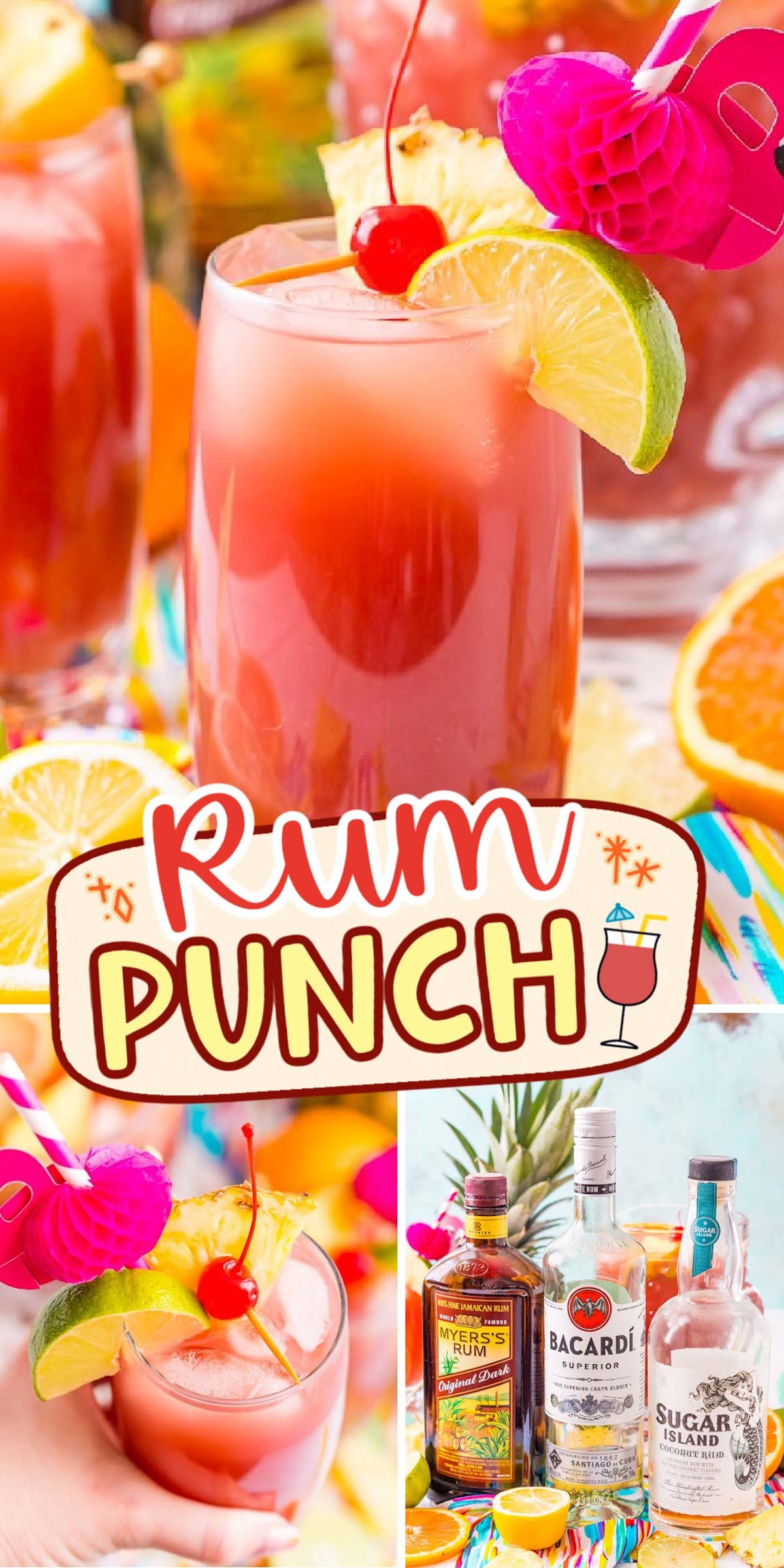 Rum Punch combines orange, pineapple, lime, and lemon juice with ginger ale and three different kinds of rum for a delicious large batch Caribbean inspired cocktail for summer parties! via @sugarandsoulco