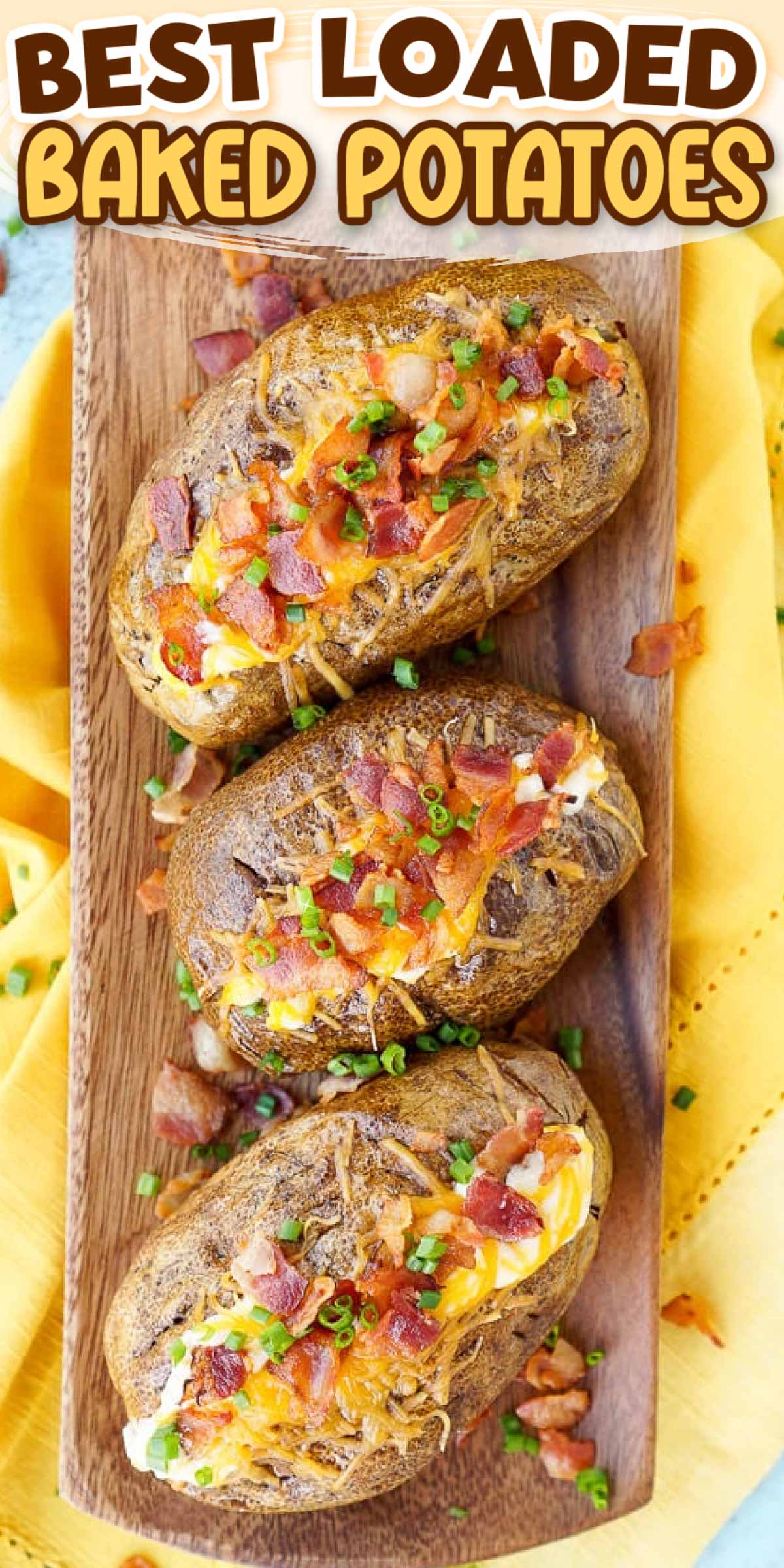 These are the Best Ever Baked Potatoes, they're perfectly seasoned and loaded up with a creamy dressing, cheddar cheese, bacon, and chives! via @sugarandsoulco